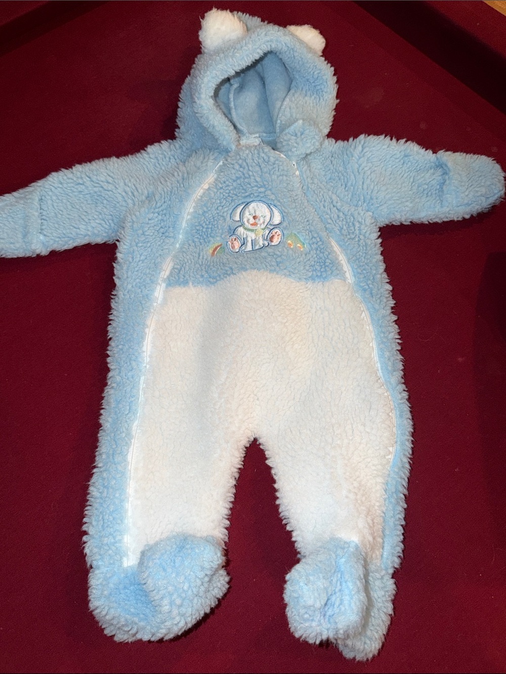 Vintage Cuddle Time BABY BOY 0-6 month warm fleece one piece dog or bear suit